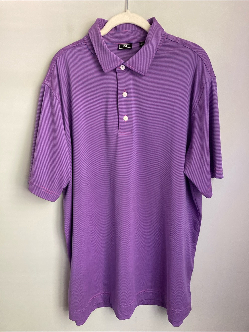 Footjoy Men's Purple Striped Polo Shirt with Classic Three-Button Placket XL